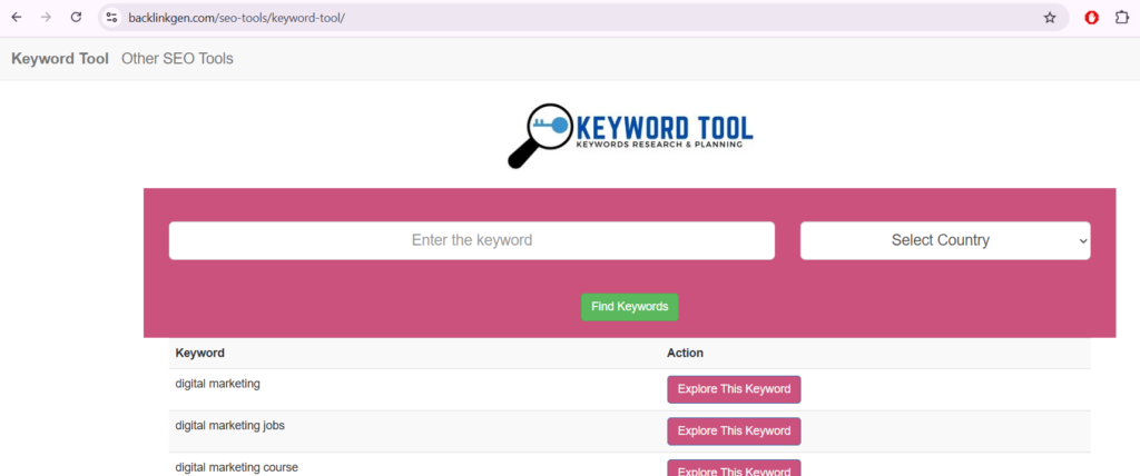 Backlinkgen Keyword Research Tool