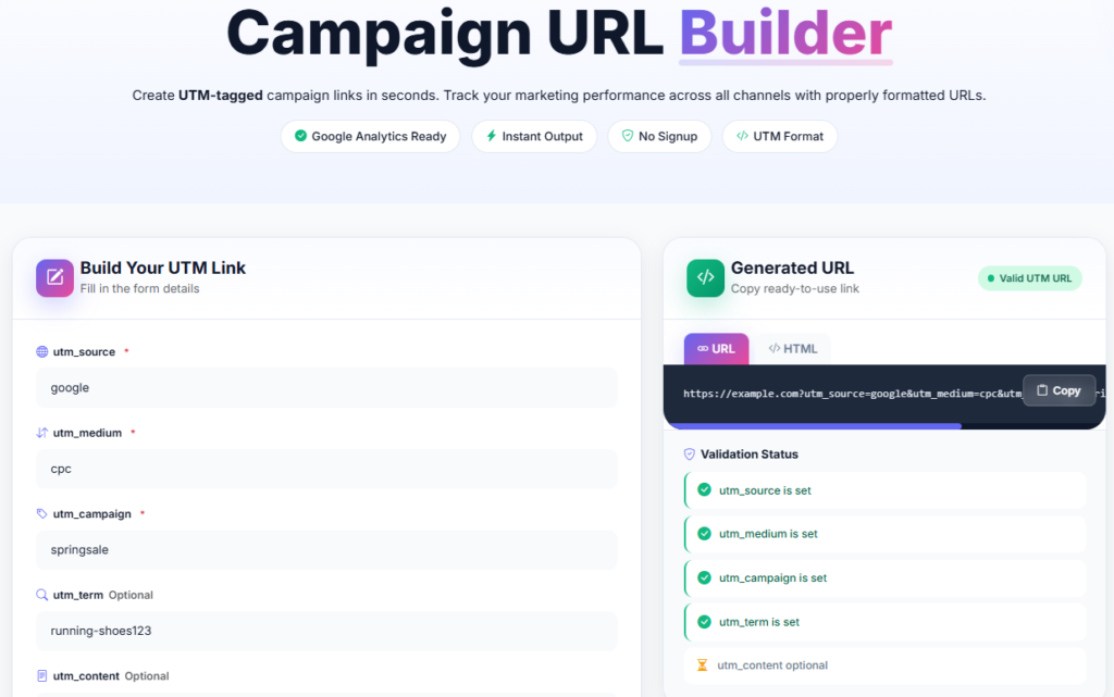Here you can see the Backlinkgenc.om Campaign URL Builder tool in action: