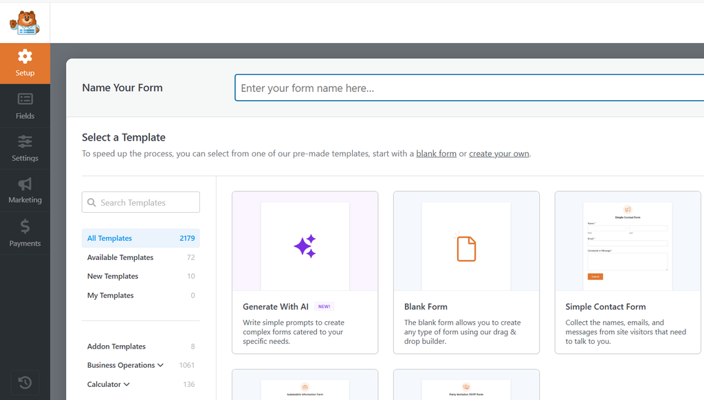 WP forms interface