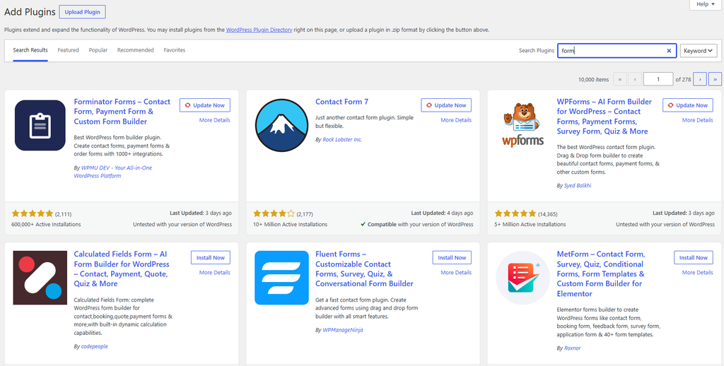 Wordpress Forms Search in Plugin