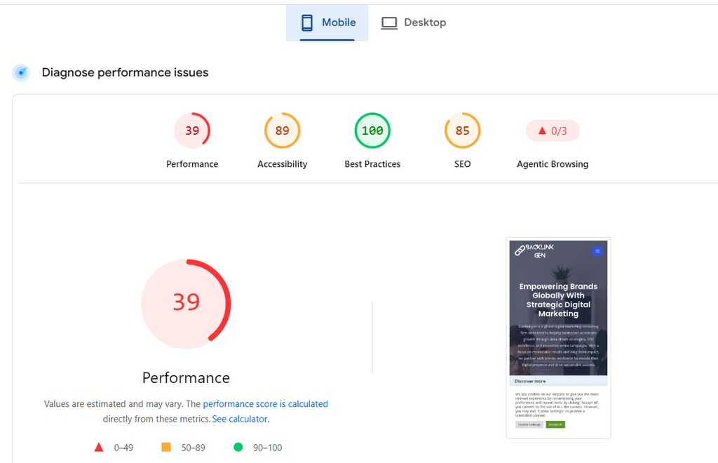 Google Pagespeed Insights
